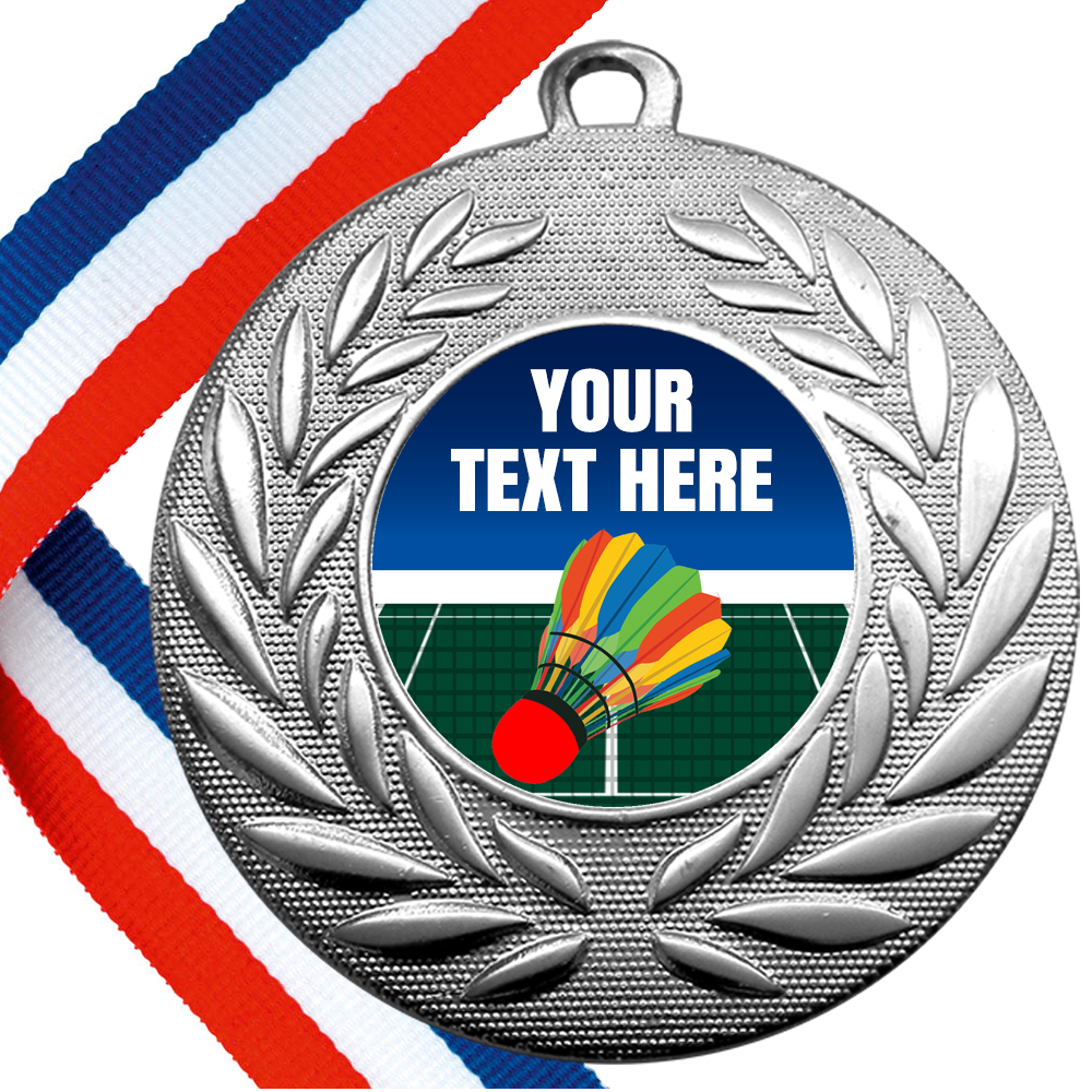 Set of Personalised Badminton Wreath Medals On Ribbons