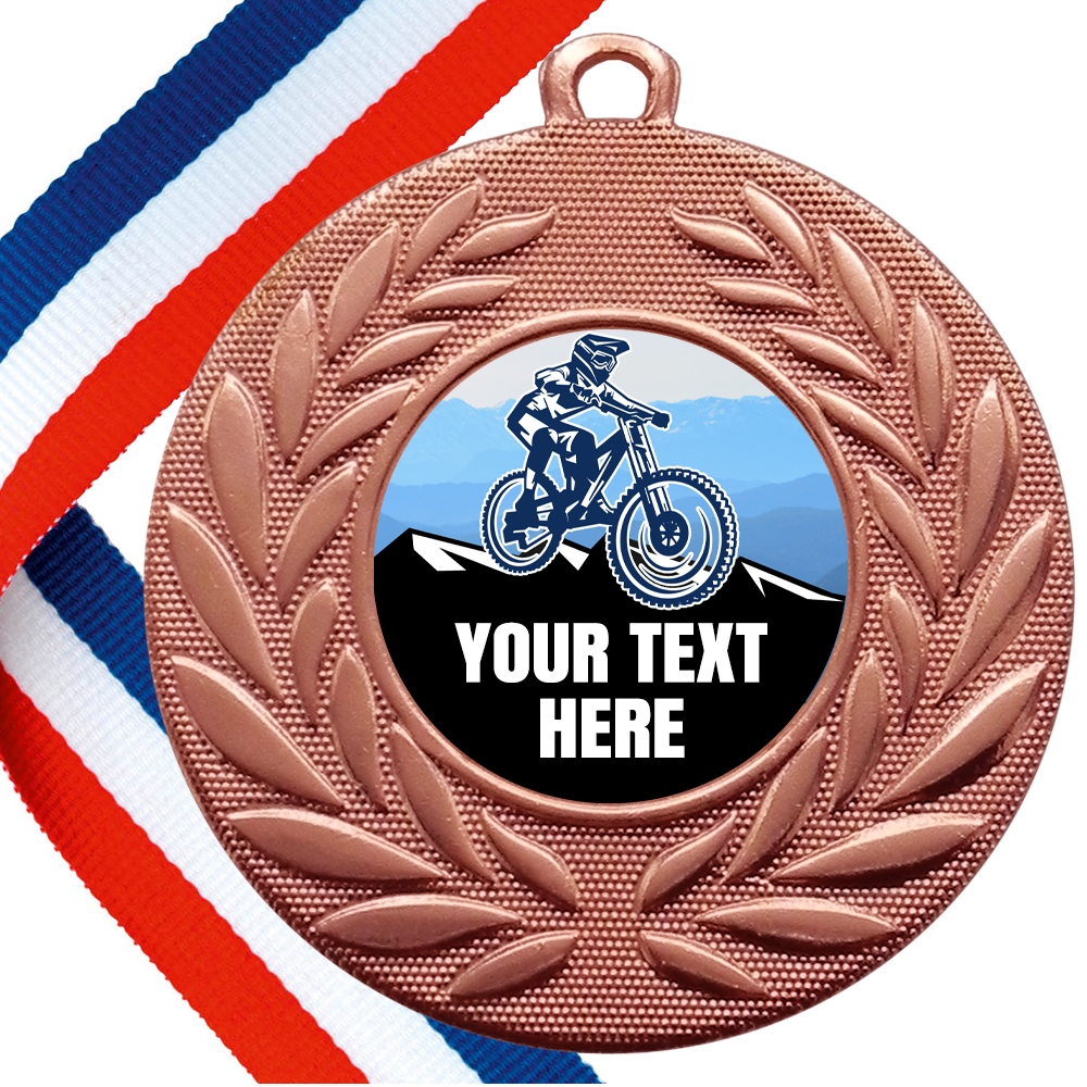 Set of Personalised Mountain Bike Wreath Medals On Ribbons BW Trophies