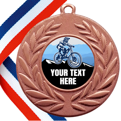 Set of Personalised Mountain Bike Wreath Medals On Ribbons BW Trophies