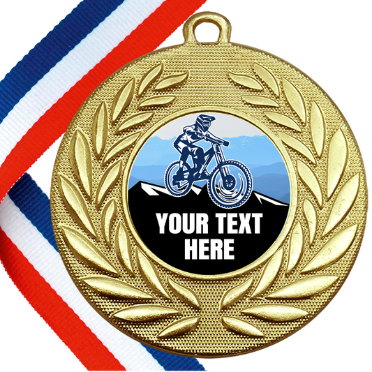 Set of Personalised Mountain Bike Wreath Medals On Ribbons