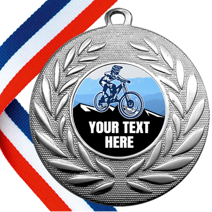 Set of Personalised Mountain Bike Wreath Medals On Ribbons BW Trophies