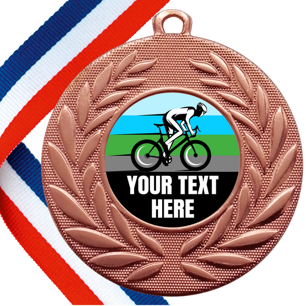 Set of Personalised Road Bike Wreath Medals On Ribbons
