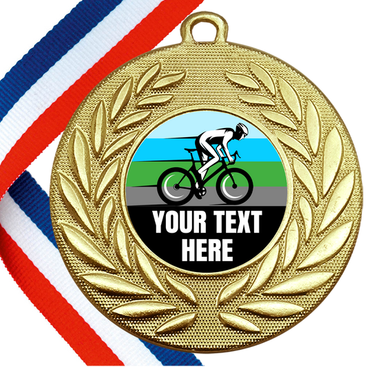 Set of Personalised Road Bike Wreath Medals On Ribbons