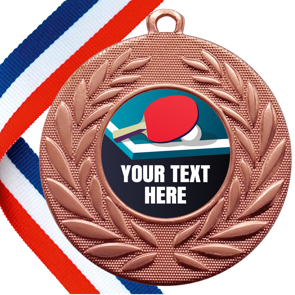 Set of Personalised Table Tennis Wreath Medals On Ribbons BW Trophies