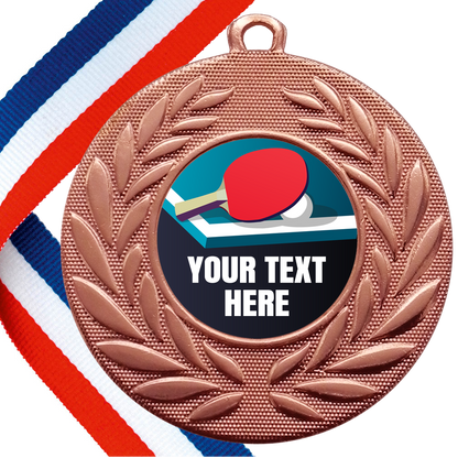 Set of Personalised Table Tennis Wreath Medals On Ribbons BW Trophies