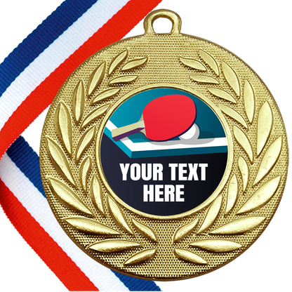 Set of Personalised Table Tennis Wreath Medals On Ribbons BW Trophies