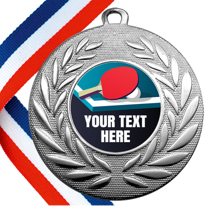 Set of Personalised Table Tennis Wreath Medals On Ribbons BW Trophies