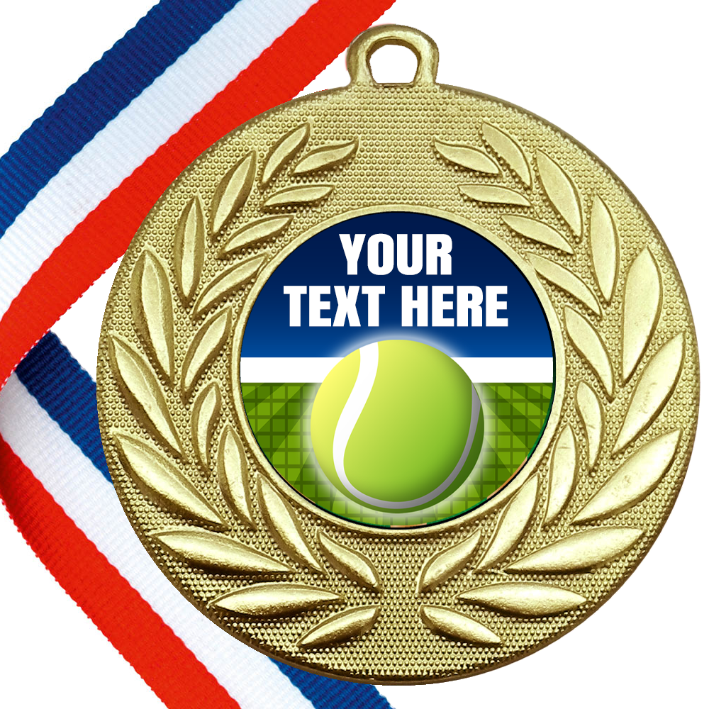 Set of Personalised Tennis Wreath Medals On Ribbons