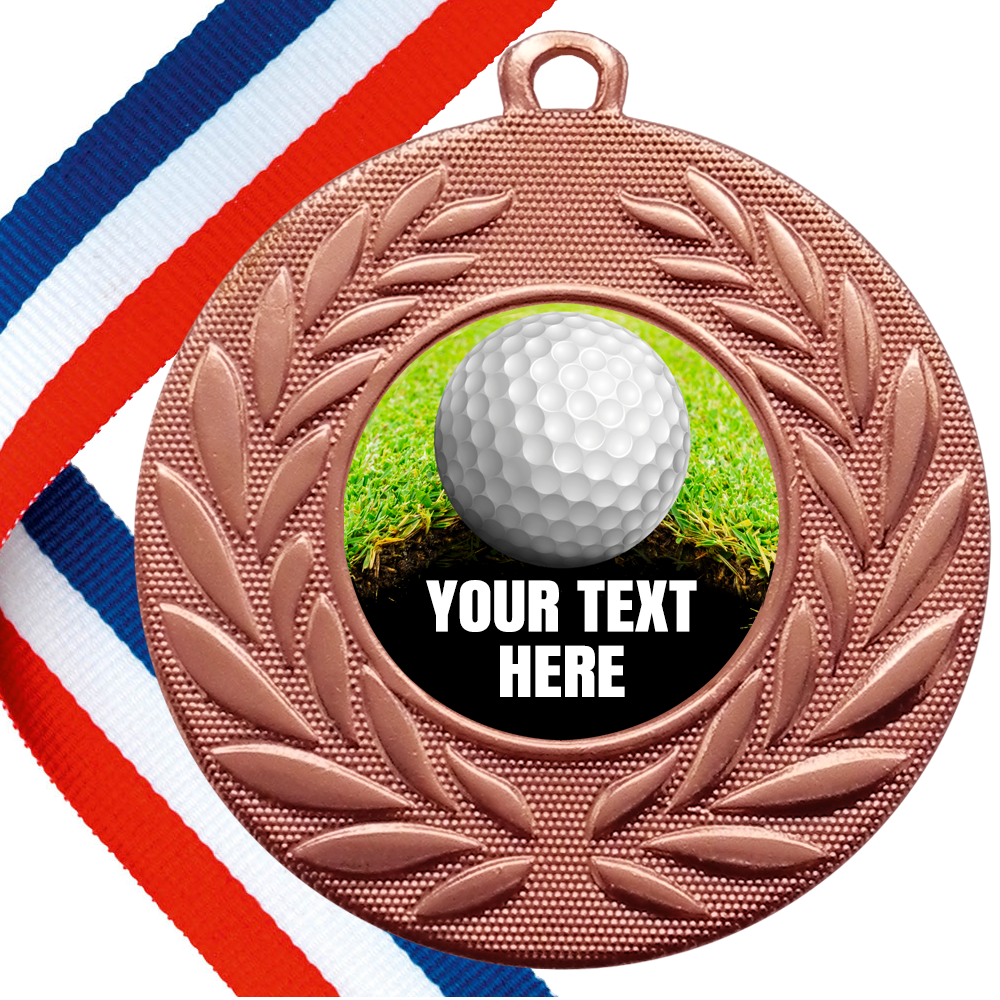 Set of Personalised Golf  Wreath Medals On Ribbons
