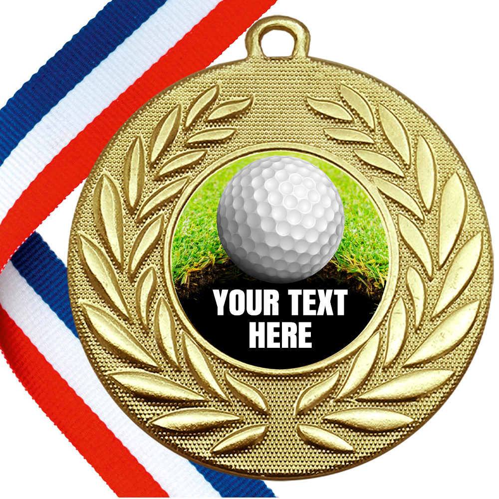 Set of Personalised Golf  Wreath Medals On Ribbons