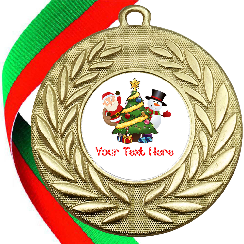 Christmas Tree Themed Wreath Medals With Flat Centres