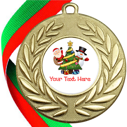 Christmas Tree Themed Wreath Medals With Flat Centres