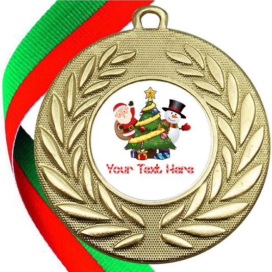 Christmas Tree Themed Wreath Medals With Flat Centres