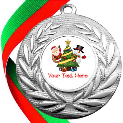 Christmas Tree Themed Wreath Medals With Flat Centres