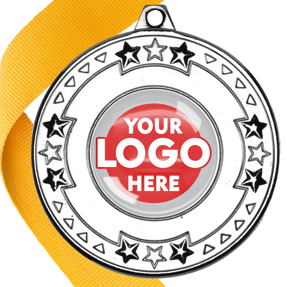 The Glossy gel 50mm Star Edge Medal on a Ribbon