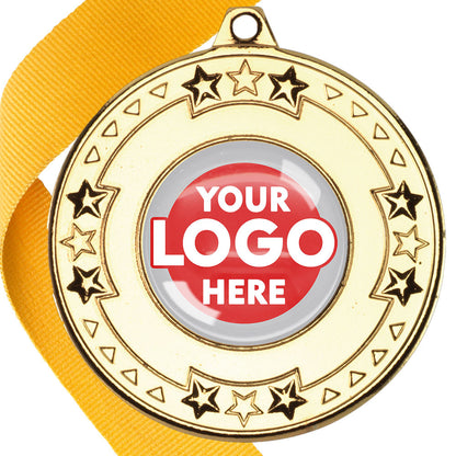 The Glossy gel 50mm Star Edge Medal on a Ribbon