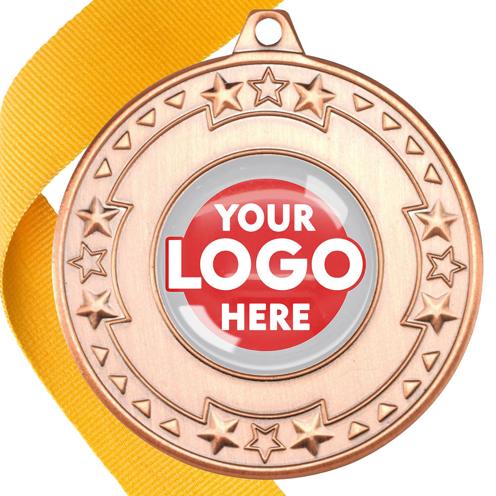 The Glossy gel 50mm Star Edge Medal on a Ribbon