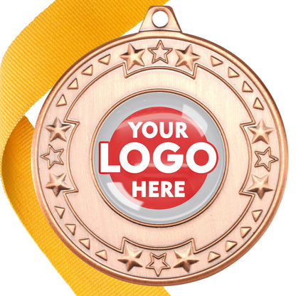 The Glossy gel 50mm Star Edge Medal on a Ribbon