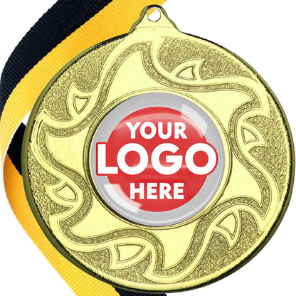 The Glossy Domed 50mm Sunshine Design Medals on Ribbons MINIMUM ORDER 100