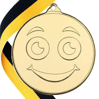50mm Smiley Face Embossed Medal on a Ribbon