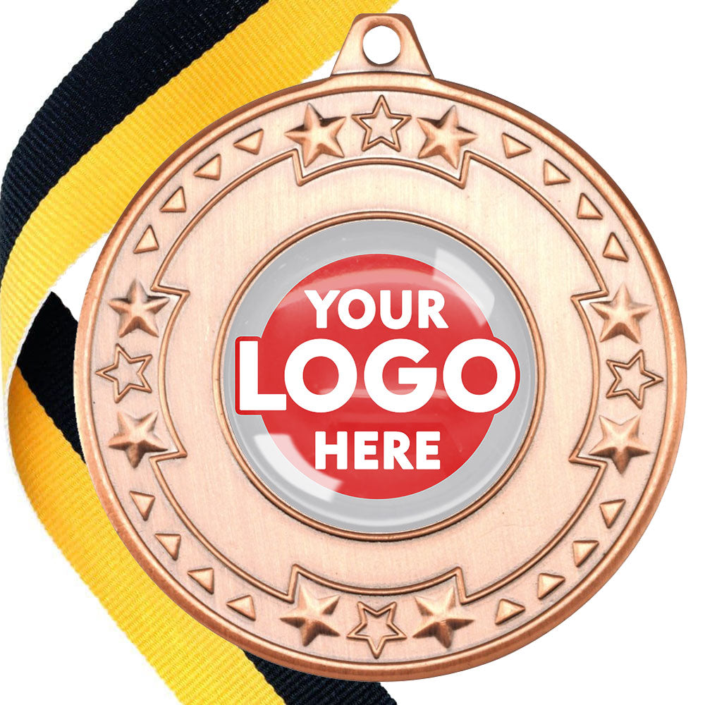 The Glossy gel 50mm Star Edge Medal on a Ribbon