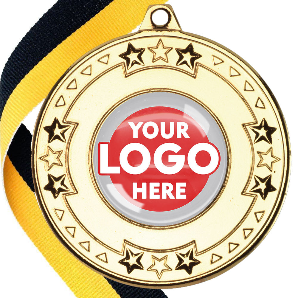 The Glossy gel 50mm Star Edge Medal on a Ribbon