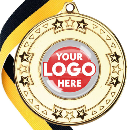 The Glossy gel 50mm Star Edge Medal on a Ribbon