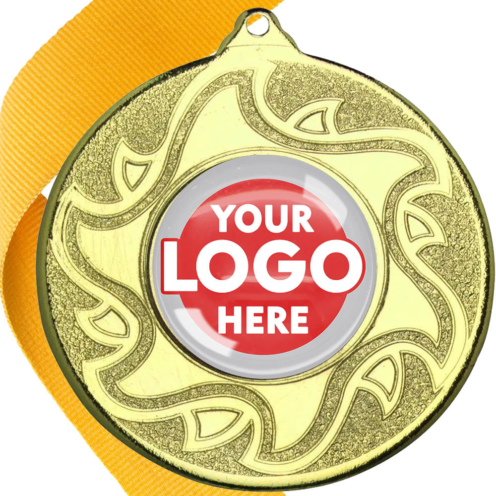The Glossy Domed 50mm Sunshine Design Medals on Ribbons MINIMUM ORDER 100