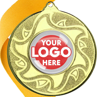 The Glossy Domed 50mm Sunshine Design Medals on Ribbons MINIMUM ORDER 100