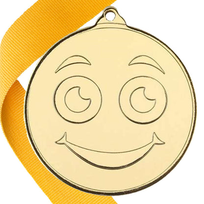 50mm Smiley Face Embossed Medal on a Ribbon