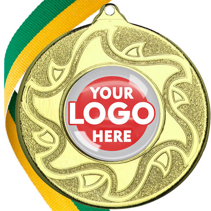 The Glossy Domed 50mm Sunshine Design Medals on Ribbons MINIMUM ORDER 100