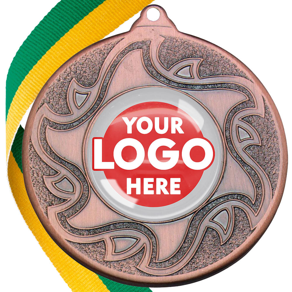 The Glossy Domed 50mm Sunshine Design Medals on Ribbons MINIMUM ORDER 100