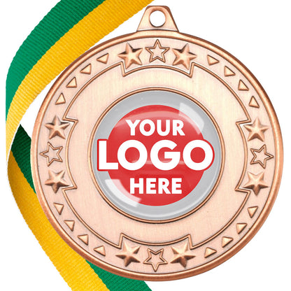 The Glossy gel 50mm Star Edge Medal on a Ribbon