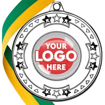 The Glossy gel 50mm Star Edge Medal on a Ribbon