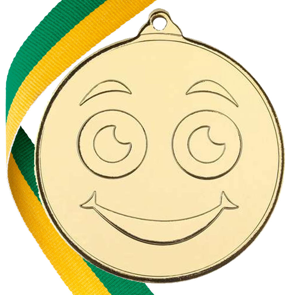50mm Smiley Face Embossed Medal on a Ribbon