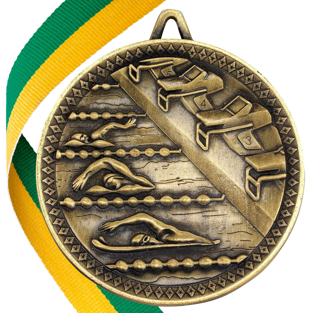 Swimming Antique 60mm Medal