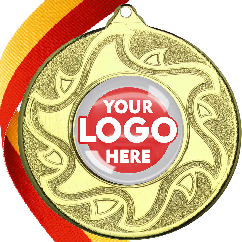 The Glossy Domed 50mm Sunshine Design Medals on Ribbons MINIMUM ORDER 100