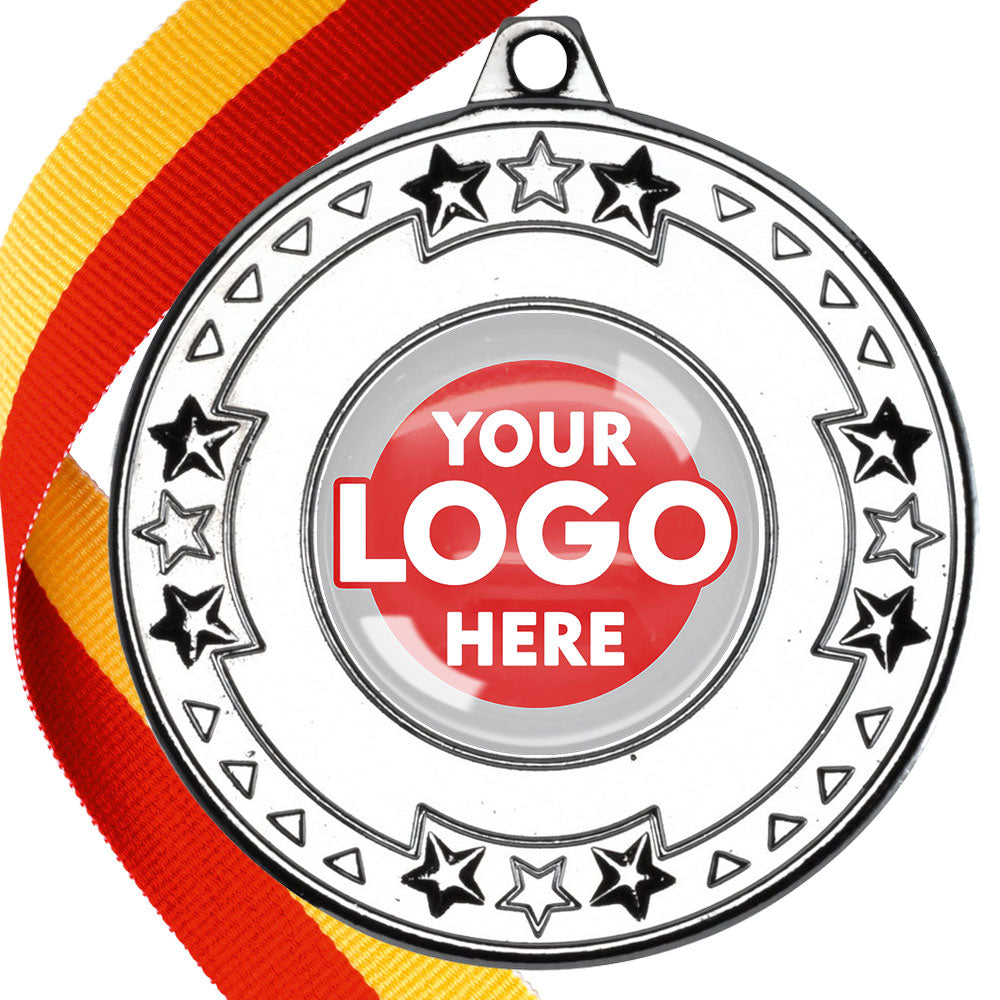 The Glossy gel 50mm Star Edge Medal on a Ribbon