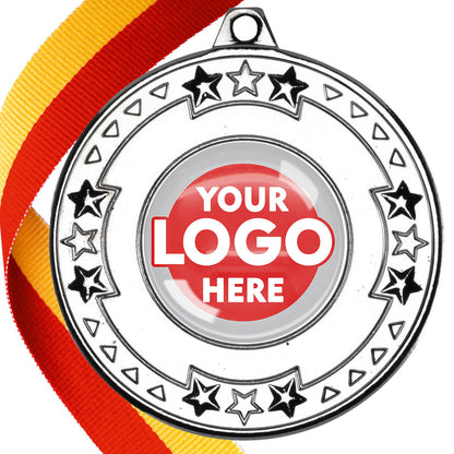 The Glossy gel 50mm Star Edge Medal on a Ribbon