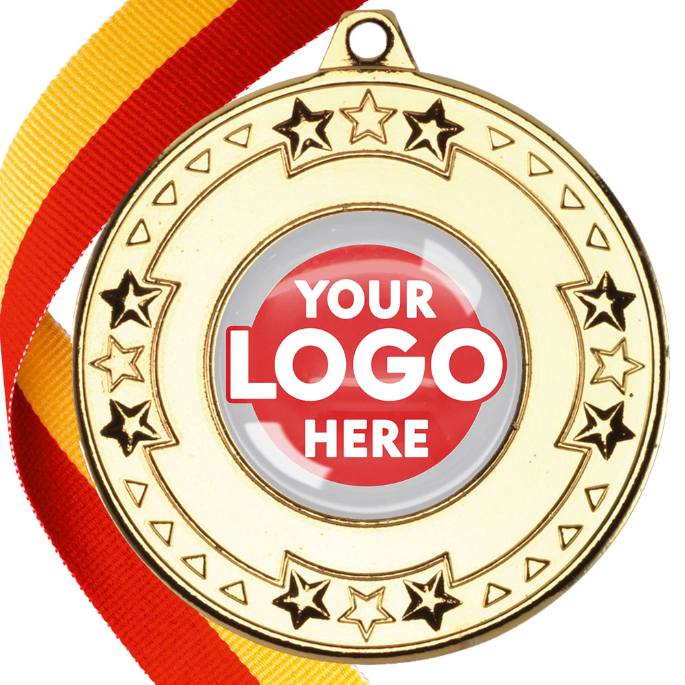 The Glossy gel 50mm Star Edge Medal on a Ribbon