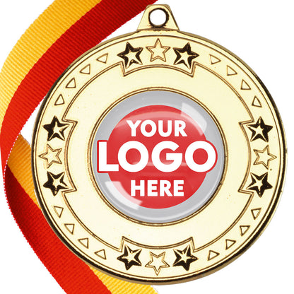 The Glossy gel 50mm Star Edge Medal on a Ribbon