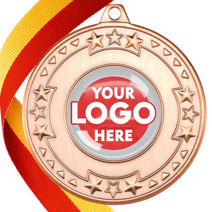 The Glossy gel 50mm Star Edge Medal on a Ribbon