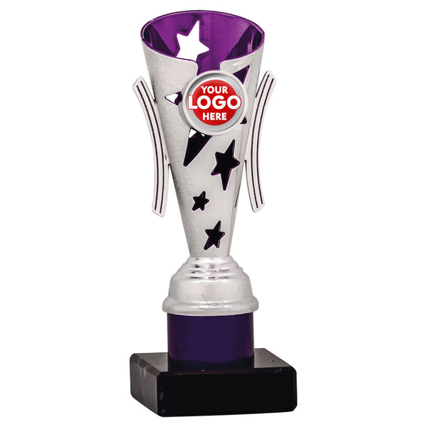 Star Design Tube Trophy (Silver/Purple) - 6 sizes available