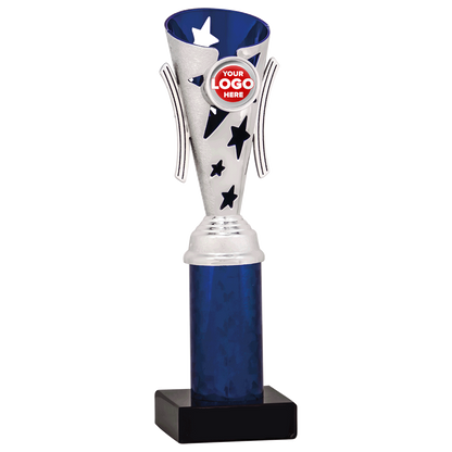 Star Design Tube Trophy (Silver/Blue) - 6 sizes available