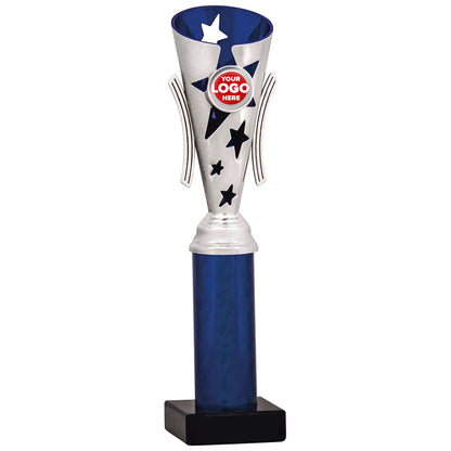 Star Design Tube Trophy (Silver/Blue) - 6 sizes available