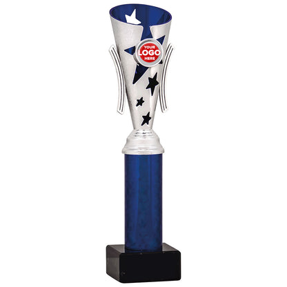 Star Design Tube Trophy (Silver/Blue) - 6 sizes available