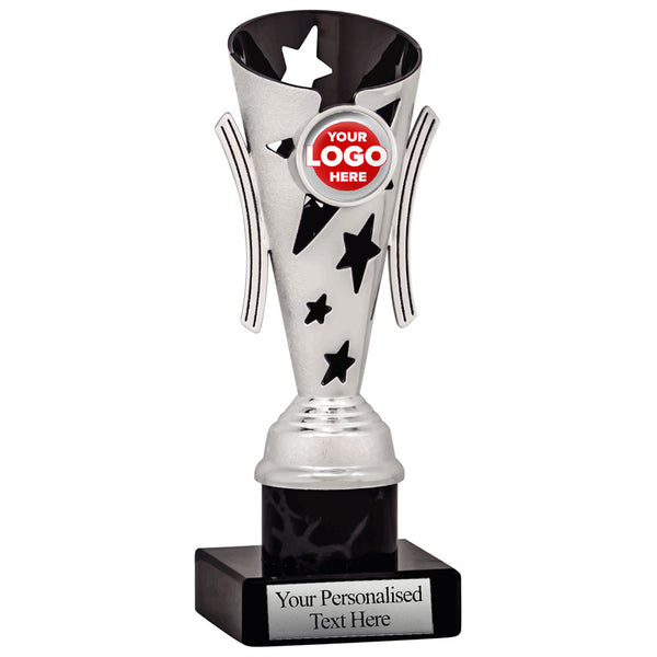 Star Design Tube Trophy (Silver/Black) - 6 sizes available