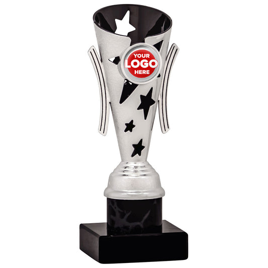 Star Design Tube Trophy (Silver/Black) - 6 sizes available