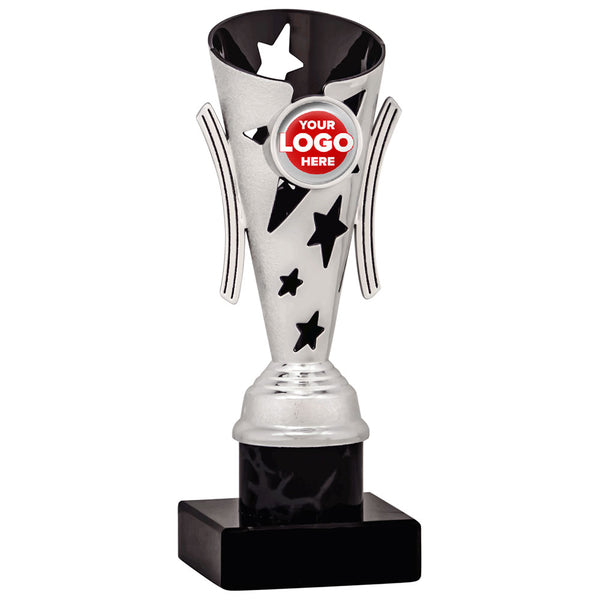 Star Design Tube Trophy (Silver/Black) - 6 sizes available