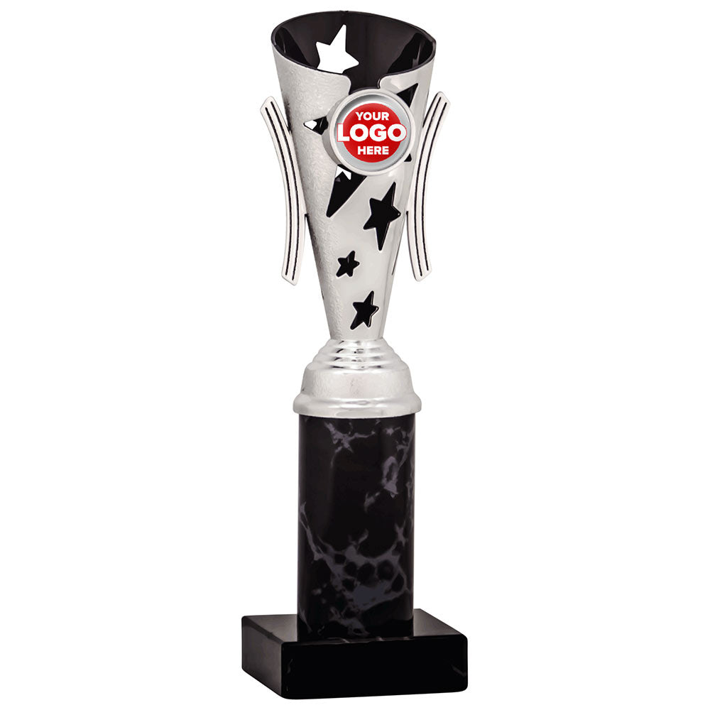 Star Design Tube Trophy (Silver/Black) - 6 sizes available